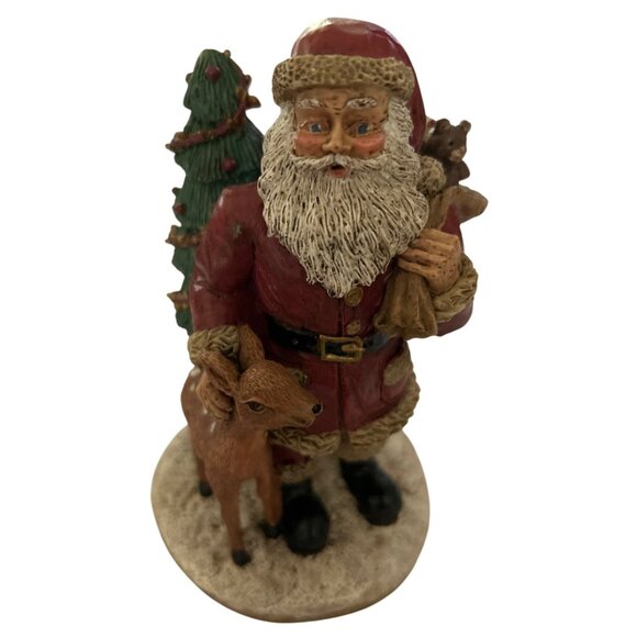 Vintage Wang's Santa Claus Figurine With Deer & Christmas Tree 1991 - Picture 1 of 6